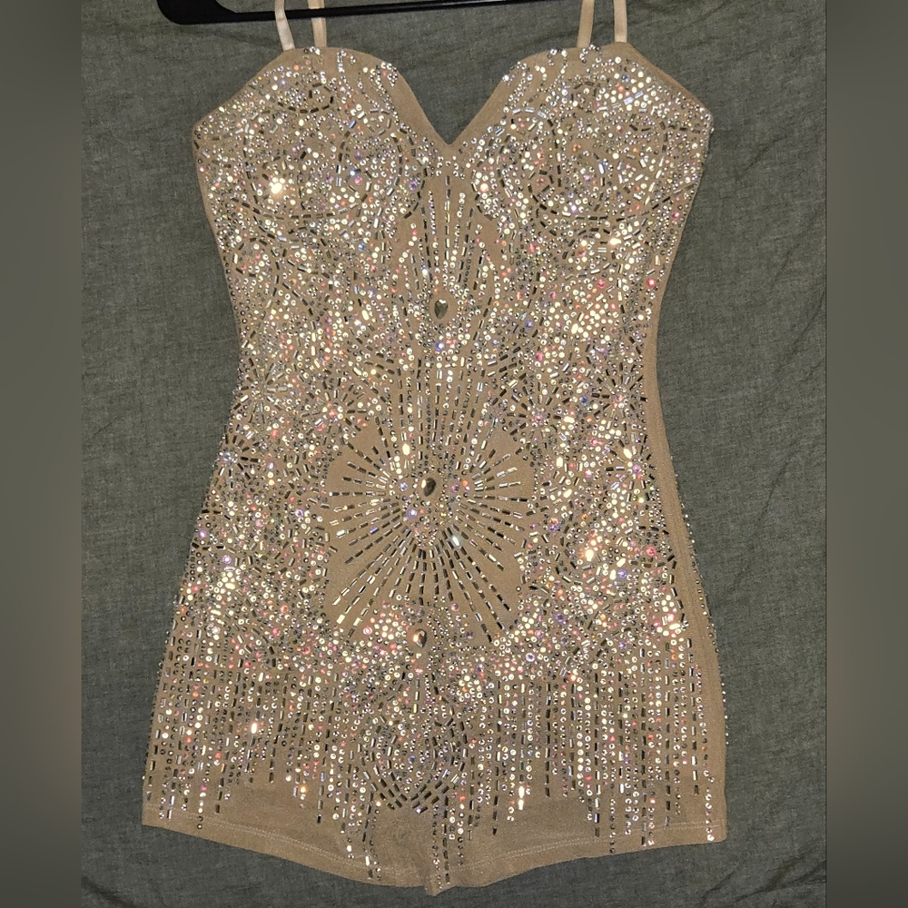 Elegant Embellished Tan Romper